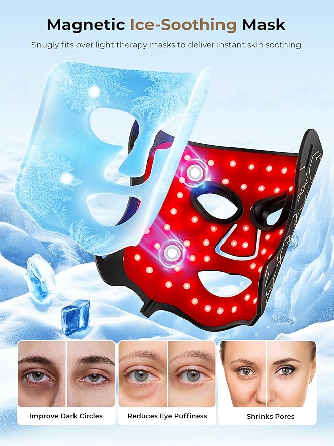 LED Light Therapy mask (E106A) for Face LED Light Therapy Mask with Adjustable Brightness and Timer Soft Silicone Red Light Therapy Mask for Home &amp Travel Black