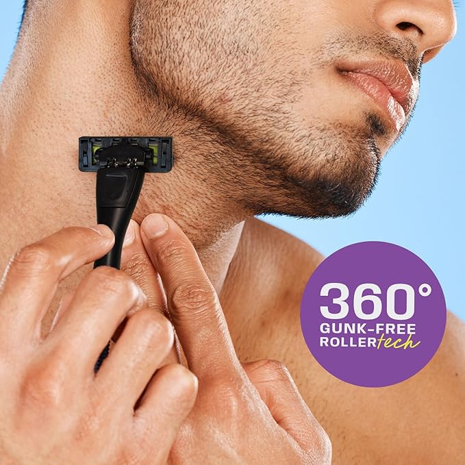 Anti-Clogging Razor Cartridge with Patented Dual Roller System – Triple Blade Easy-Rinse Design 8 Refills – YES! Your Epic Shave