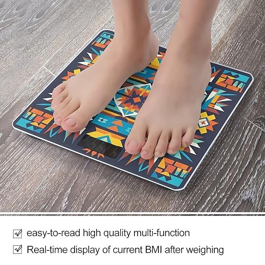 Navajo Tribal Pattern Bathroom Scale for Body Weight Bathroom Weighing Scales with Back Lit LED Display Sturdy Tempered Glass Body Weight Bathroom Scale 400lb Weighing