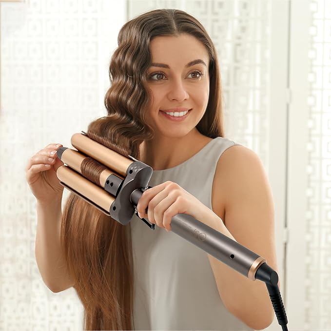 Mr Big Triple Waver Curling Iron Set for Beachy Waves has the 4 Most Used Wands 1” Waver Crimper &amp Wands from ½” to 1.25” Great for Long Hair Travel Bag &amp Accessories Fast Heat for All Ha