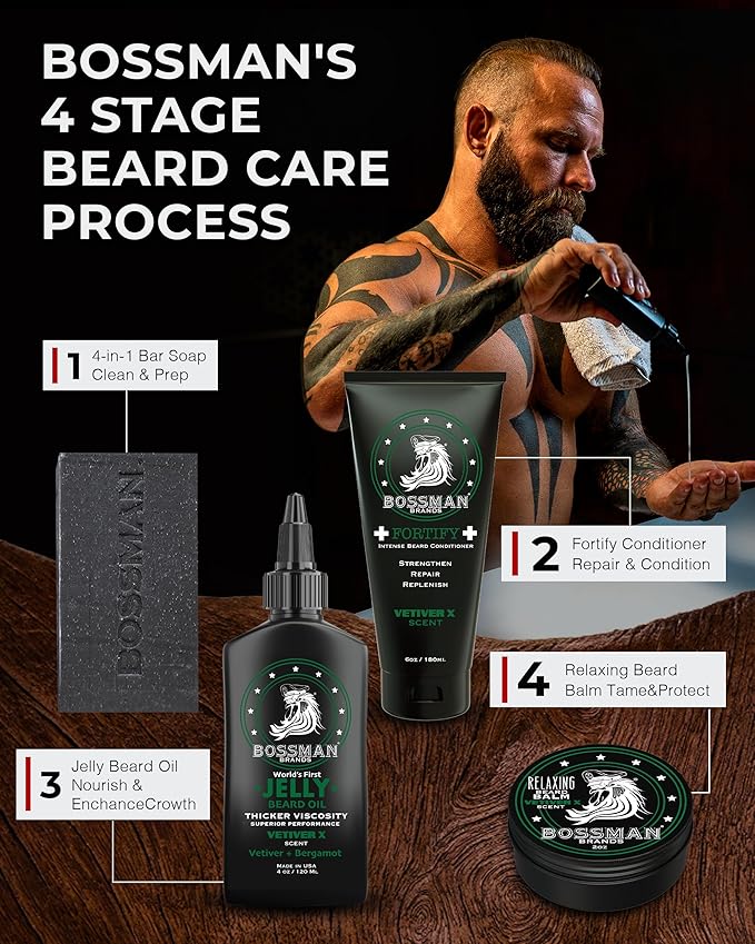 Bossman Jelly Beard Oil for Men - 3 Pack (12 oz in Total Vetiver X Scent) – Softens Moisturizes &amp Conditions with Natural Ingredients