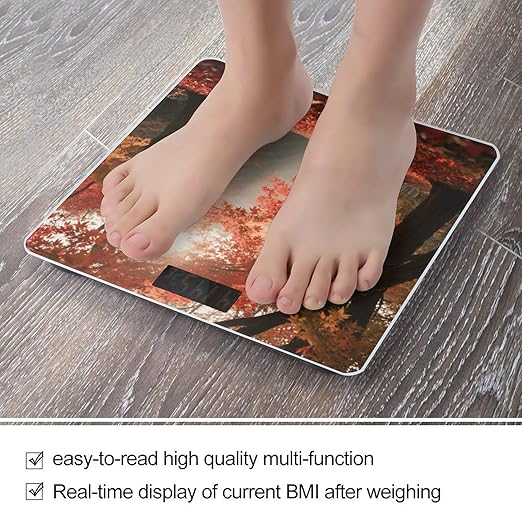 Autumn Maple Forest Bathroom Scale for Body Weight Bathroom Digital Electronic Weighing Scale with Back Lit LED Display Sturdy Tempered Glass Weight Watchers Scales 400lb