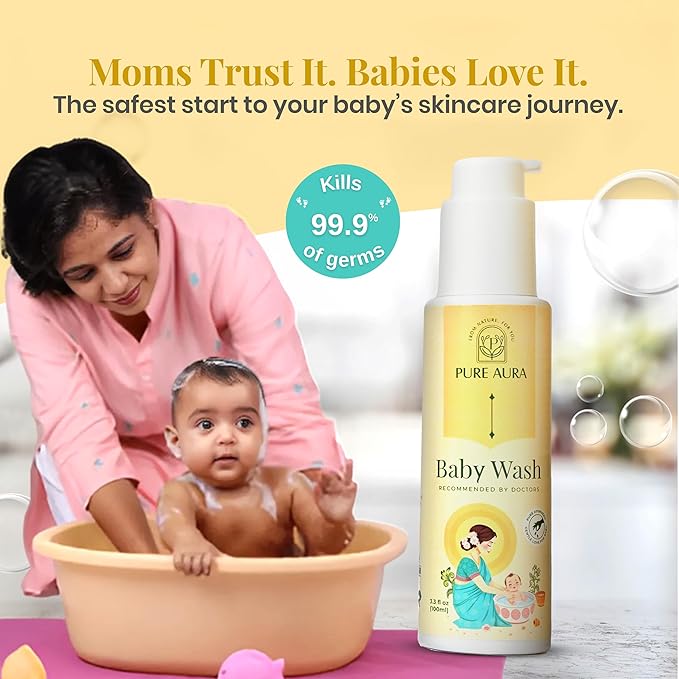 Pure Aura Baby's Sun Safe Duo Ayurvedic Sunscreen SPF 30 and Baby Wash Sun Protection and Skin Nourishment for Babies