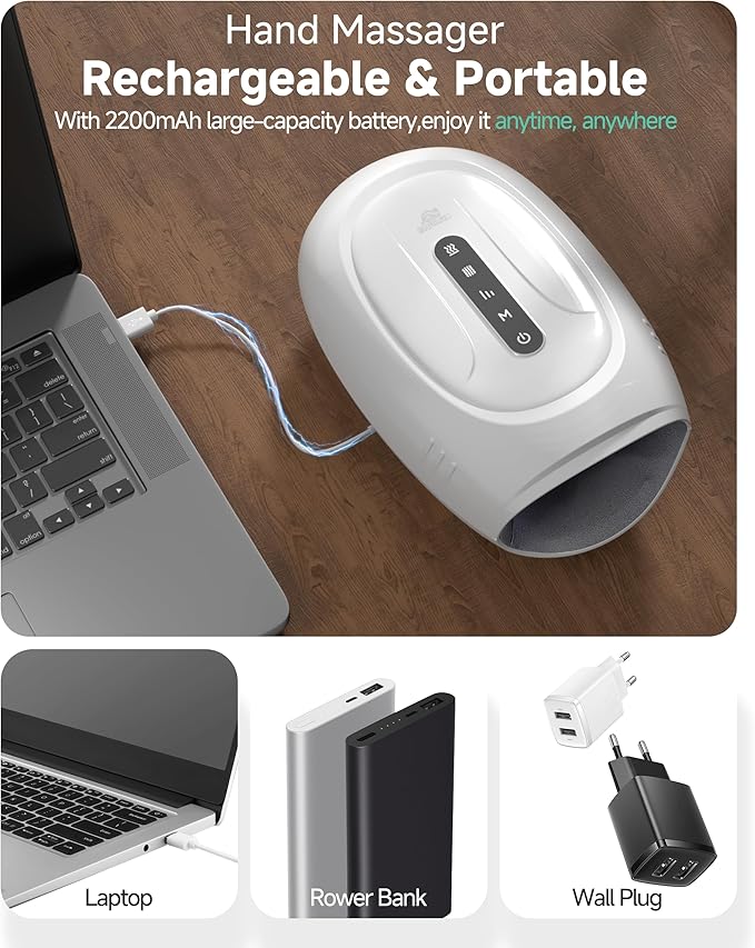 Cordless Hand Massager with Heat &amp Compression Vibration and Rolling 3 Modes &amp Intensities Heated Finger Wrist Massage for arthritis and carpal tunnel Hand Warmer Valentines Day Gifts for H