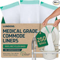 Lunderg Recycled Commode Liners - 250 Environment Friendly Portable Toilet Bags - Medical Grade Bedside Commode Liners Disposable - Universal Fit &amp Easy to Use - Absorbent Pads NOT included