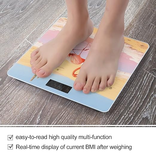 Orange Flamingo in Salt Lake Weight Scale Cute Bathroom Scale for Body Highly Accurate Digital Weighing Machine for People Compact LCD Display Scales with Sturdy Toughened Glass Scales