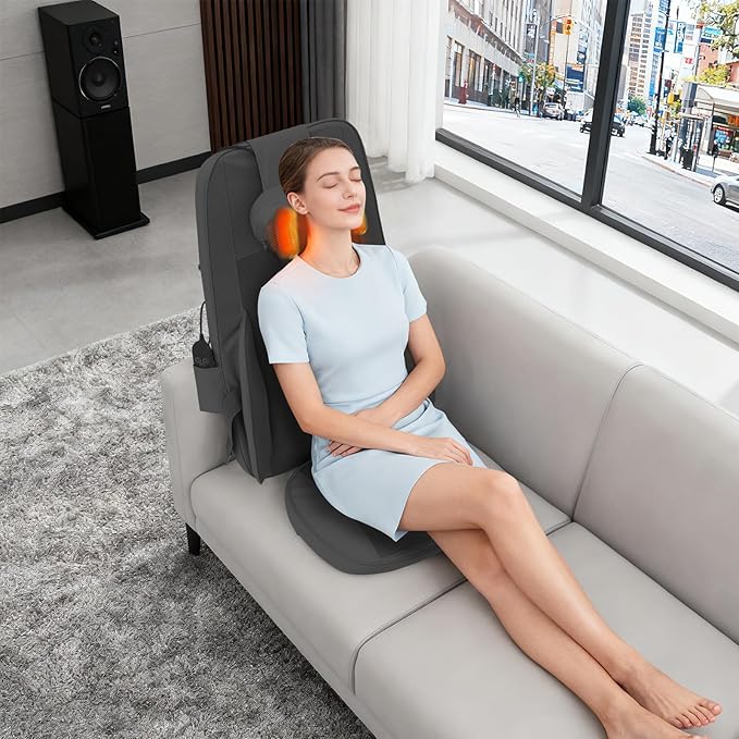 5 Vibration Adjustable Back Massager Cushion for Chair Massage Chair Full Body Pad Shiatsu &amp Rolling Office Chairs Massager with Heat Vibration Massage Kneading (Black)