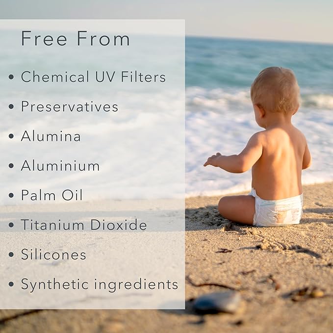 Baie Botanique Soleil Bébé - Organic Non-Toxic Mineral Baby Sunscreen SPF 50 - Sunflower &amp Jojoba - Unscented - Natural - Vegan - No White Cast - Reef Safe - UVA/UVB - 100g