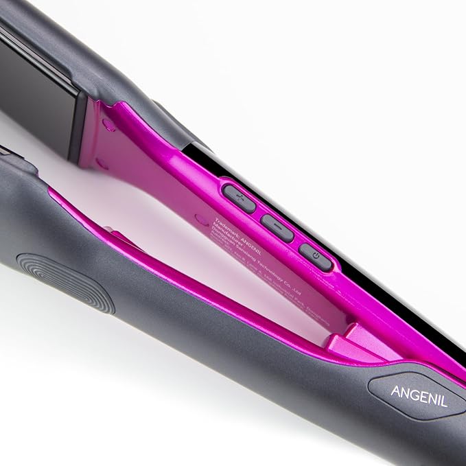 ANGENIL 2 in 1 Straightener and Curler Ceramic Professional Flat Iron 1.75 Inch Wide Anti-Scald Straightening Iron Dual Voltage Hair Straightener for Women with Silicone Pad LCD 20S Fast Heating