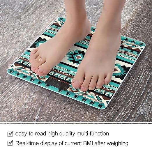 Women's Fashion Automatic Switch Digital Bathroom Weighing Scale Smart Scale Teal Turquoise Tribal Navajo Aztec Geometric Ethnic Pattern
