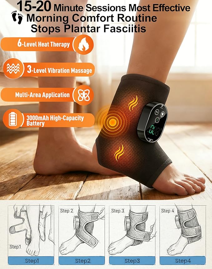 Foot Massager for Neuropathy Plantar Fasciitis Pain Relief Cordless Heated Vibrating Cloud-Soft Ankle Wrap Feet Massage Portable 2H Run Time 6 Heats 3 Modes Auto-Off Timer1 Pair