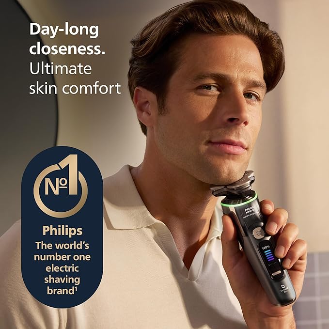Philips Norelco Shaver i9000 Prestige Ultra Wet &amp Dry Electric Shaver Dark Slate SenseIQ Pro Technology Triple Lift &amp Cut System 360 Rotating NanoTech Precision Blades Quick Clean Pod X
