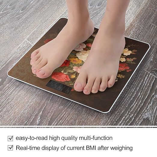Vintage Floral Bathroom Scale for Body Weight Bathroom Digital Electronic Weighing Scale with Back Lit LED Display Sturdy Tempered Glass Weight Watchers Scales 400lb