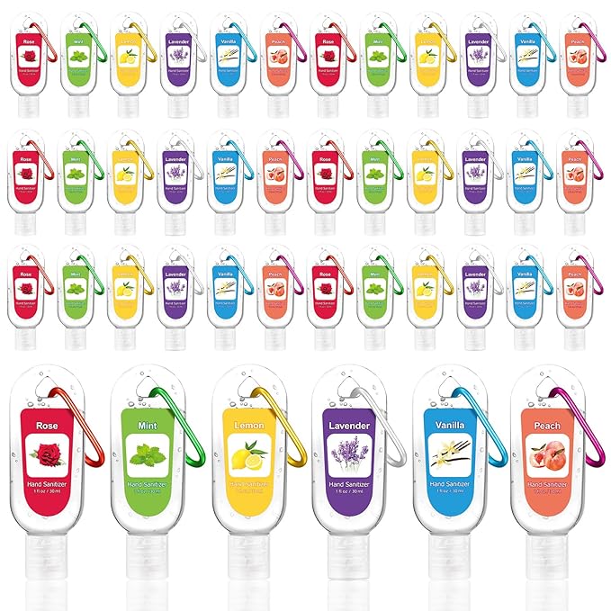 24 Pcs Fruit Scented Hand Sanitizer Keychain Gift Mini Lavender Hand Sanitizer Gel Bulk 1 oz Employee Appreciation Gift for Nurse Teachers Team Doctors Women Coworker Graduation Party Supplies