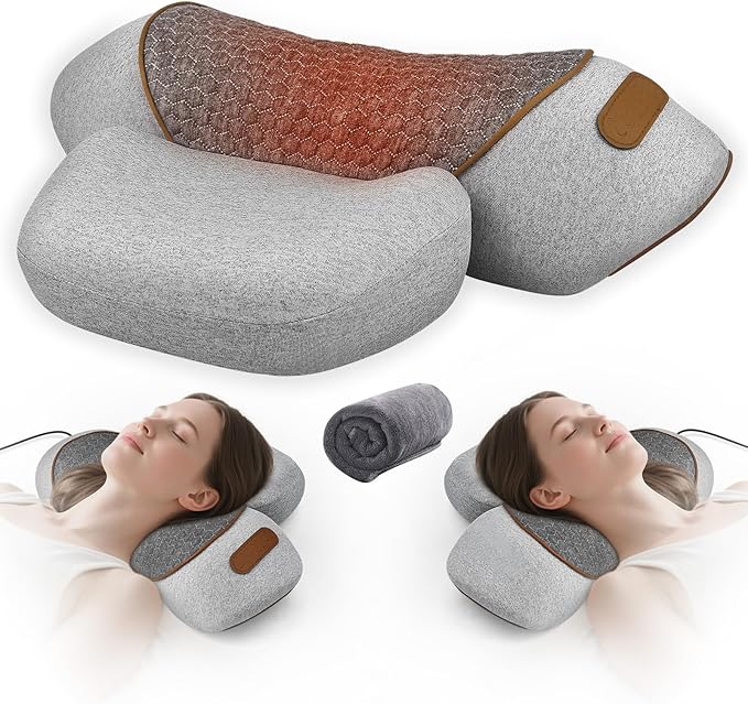 3-in-1 Neck Massager Pillow with Heat &amp Traction - Deep Tissue Relief &amp Hump Support for Neck and Shoulder Relaxation