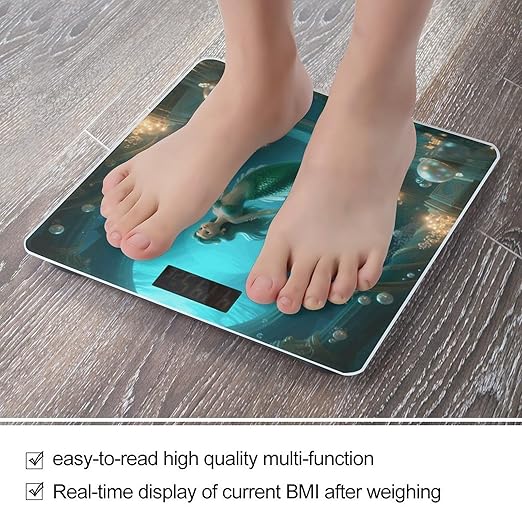 Mermaid in Underwater Palace Weight Scale Cute Bathroom Scale for Body Highly Accurate Digital Weighing Machine for People Compact LCD Display Scales with Sturdy Toughened Glass Scales