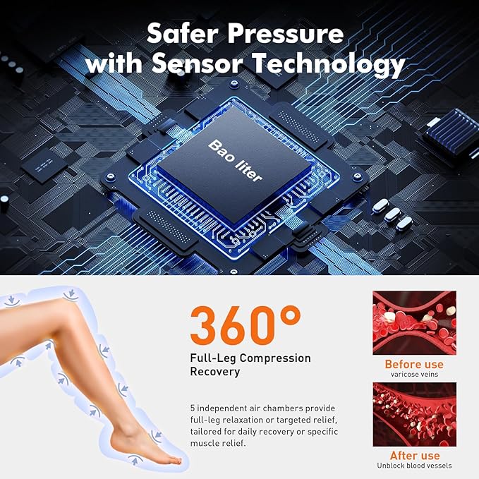 Leg Compression MassagerSequential Pressure Boots with HeatCordless Air Compression Recovery System for Athletes - Circulation and Edema RLS Swelling Pain Relief