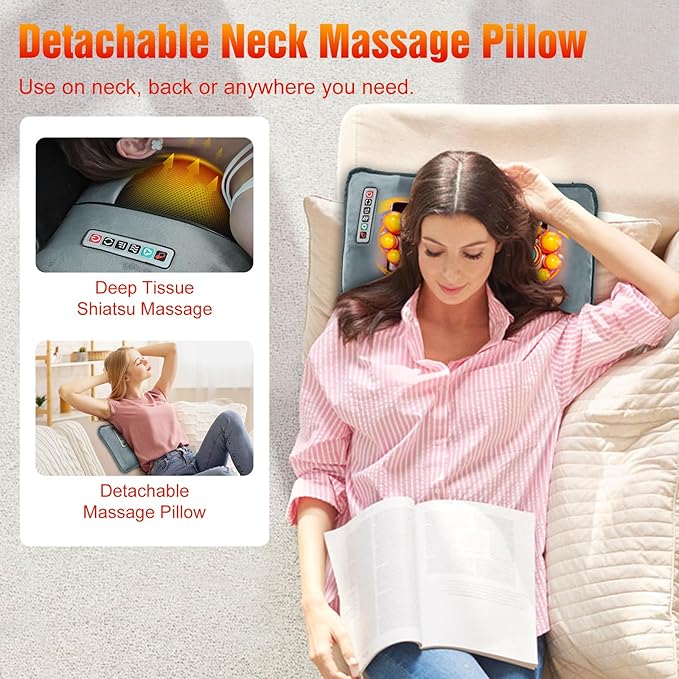 Full Body Massage Mat with Heat Back Massage Pad with Detachable Neck Massager with 10 Vibration Motors Multifunctional Body Massager Gift for Dad Mom Women Men