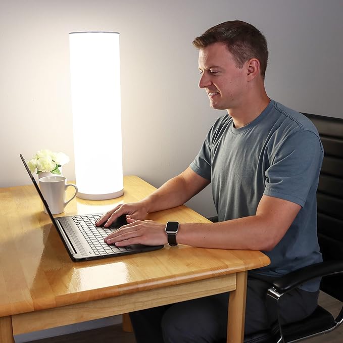 Light Therapy Lamp 24in 10000 LUX - LED Mood and Sunlight Lamp with 360 Degree Light Therapy to Fight Low Energy and Sunlight Deprivation for Home and Office Use White