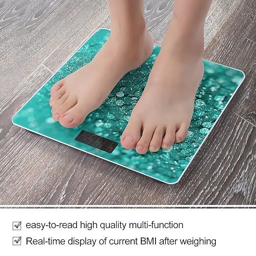 Turquoise Glitter Weight Scale Large Bathroom Scales Digital Weight with Bright LED Display Non Slip Automatic Weighing Scale Fashion Weighing Machine for Body