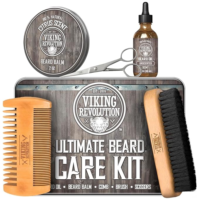Viking Revolution - Ultimate Beard Kit - Beard Grooming Kit with Beard Brush Beard Comb Beard Balm Beard Oil Beard &amp Moustache Scissors - Gifts for Men