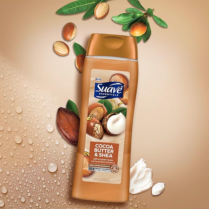 Suave Moisturizing Body Wash Cocoa Butter and Shea with Vitamin E Extract No Parabens No Phtahaltes 18 Oz (Pack of 12)