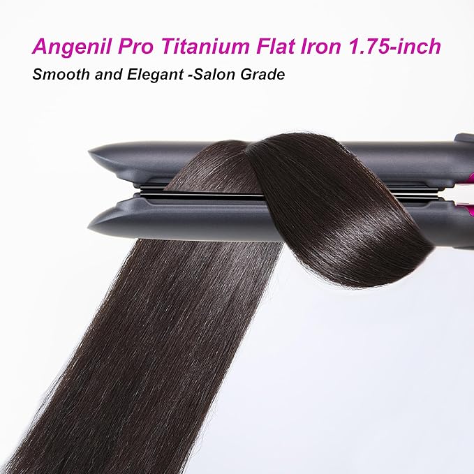 ANGENIL 2 in 1 Straightener and Curler Ceramic Professional Flat Iron 1.75 Inch Wide Anti-Scald Straightening Iron Dual Voltage Hair Straightener for Women with Silicone Pad LCD 20S Fast Heating