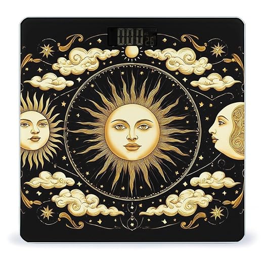 Smart Scale for Body Weight Automatic Switch Digital Bathroom Weighing Scale Sun Crescent Moon Stars Astrology Tarot Cards