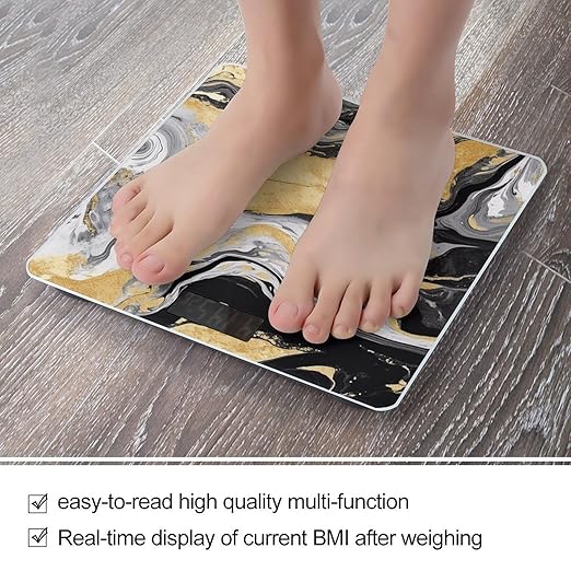 Black Golden Marble Ink Scale for Body Weight Highly Accurate Digital Bathroom Scale Sturdy Tempered Glass Weighing Scales with LCD Display Fashion Body Fat Smart Scales 400lb