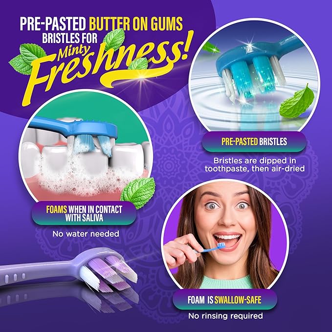 GuruNanda On-The-Move Smile Kit – 6-in-1 Ready-to-Go Toothbrushes (21ct) &amp Compact TSA-Friendly Water Flosser (Black) with Collapsible Tank for Easy Oral Care