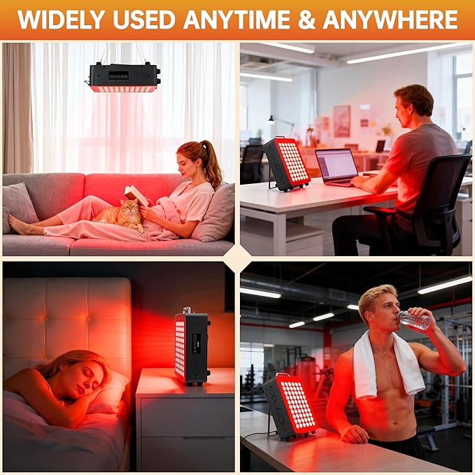 Red Light Therapy for Body 4 Chip Infrared Light Therapy Panel with Near-Infrared Light 630nm 660nm 850nm 940nm 138W High Power 60 LED Red Infrared Light Device Includes Hanging Kit &amp HandleBl