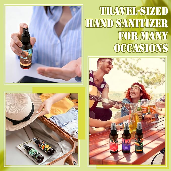 12 Pcs Hydrating Hand Sanitizer Spray with Essential Oil Scented Hand Sanitizer Spray Travel Size 2 Fl oz Brown Pocket Bottle Assorted Scents for Employee Friend Christmas Stocking Stuffers