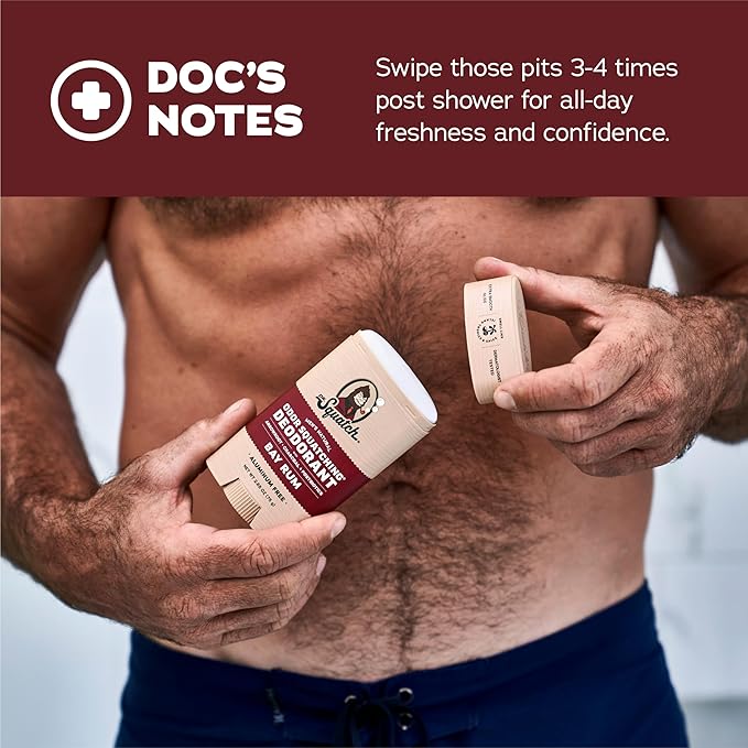 Dr. Squatch Natural Men’s Deodorant – Aluminum Free Natural Deodorant Men with Charcoal &amp Postbiotics for 72-Hour Odor Protection – Bay Rum 2.65oz Stick (3-Pack)