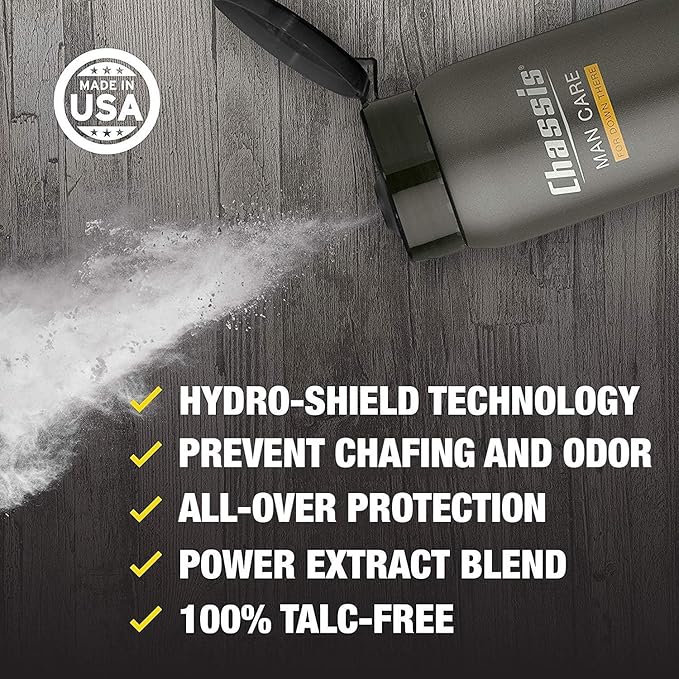 Chassis Ice Premium Body Powder for Men Whole Body Deodorant Odor-Absorbent Talc-Free Anti-Chafing Powder for Groin &amp Sensitive Skin Friction Defense &amp Odor Control Original Fresh Scent