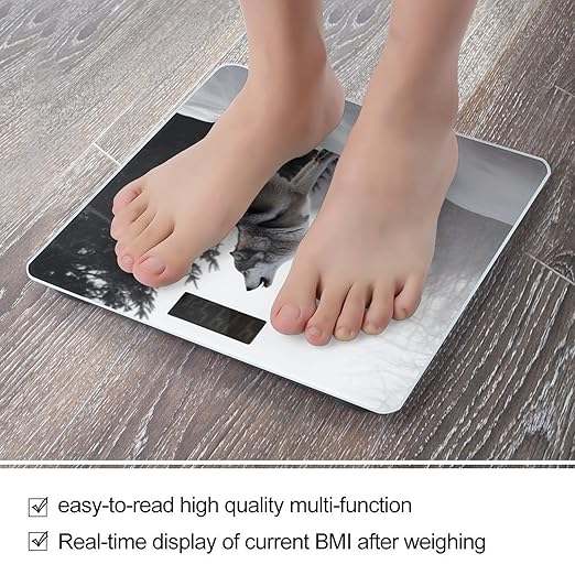 Howling Wolf Scale for Body Weight High Precision Digital Weight Scales with LCD Display Anti-Slip Sturdy Slim Tempered Glass Bathroom Scale for Home Use