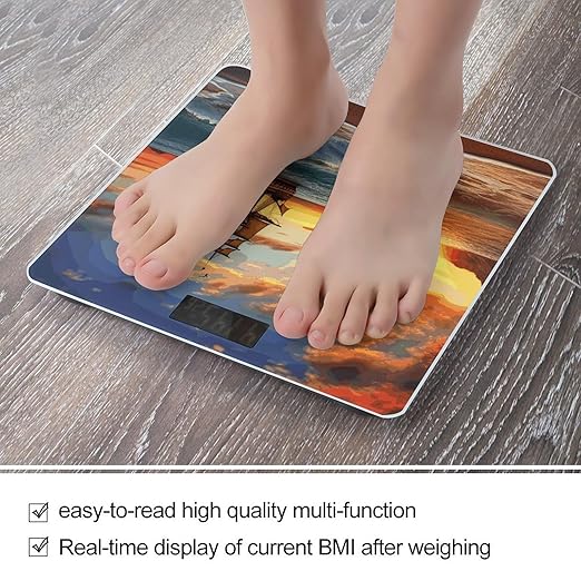 Digital Bathroom Scale for Body Weight Scale with Bright LCD Display High Accuracy Step-On Technology Auto On/Off Pirate Ship in The Sunset Digital Scales 400 Lbs /180kg