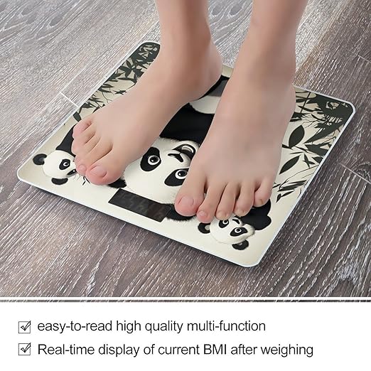 Playful Panda Scale for Body Weight Anti-Slip Tempered Glass Digital Bathroom Scales Clear LCD Display Weighing Scale Safe Rounded Corners Smart Scales
