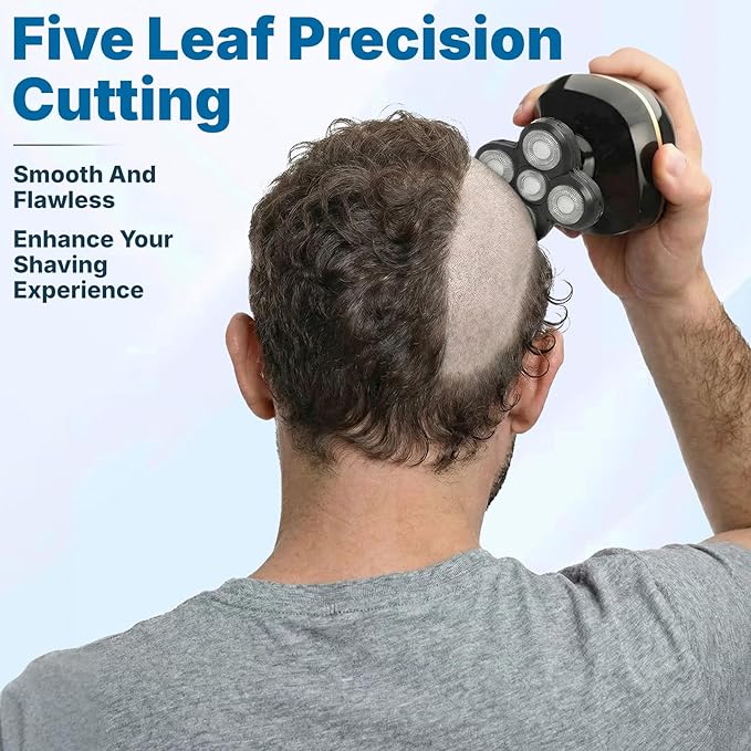5 Replacement Heads for Universal Series Head Shaver Waterproof Blade Electric Bald Men Freedom Grooming Waterproof Razor Refills Rotary Heads Design + 2 Cleaning Brushes for Father Husband Partner