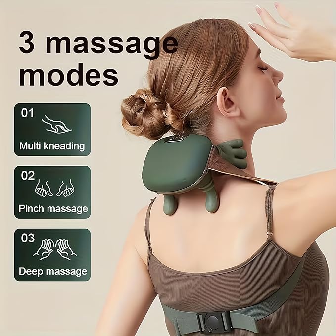 Neck Massager with Heat Neck Massager for Pain Relief Deep Tissue Shiatsu Shoulder and Back Massager with 3 Modes &amp 2 Heat Levels Portable and Rechargeable Relax Muscle Tension (Green)