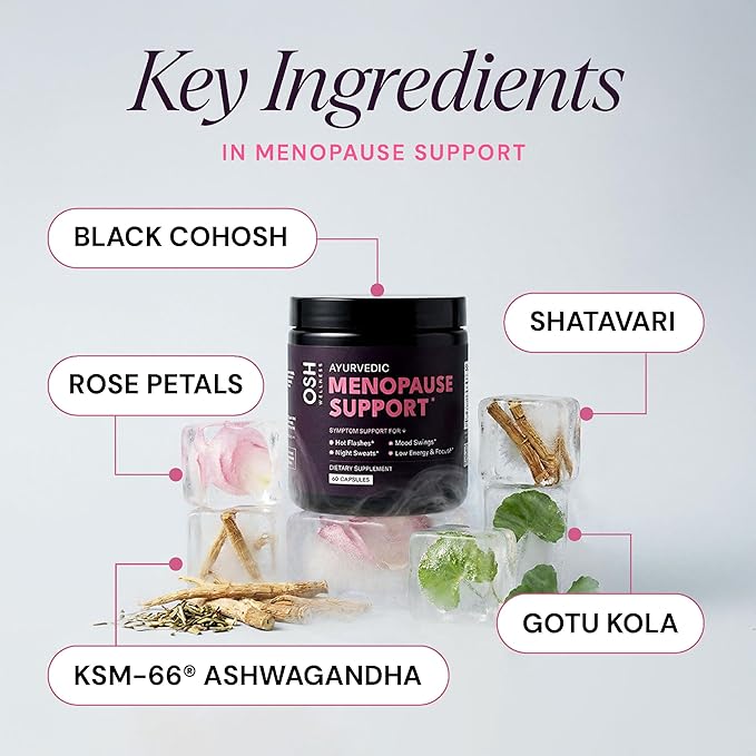 Menopause Supplements for 45+ Women | Hot Flash Night Sweat &amp Mood Swing Relief | Ayurvedic Herbal Blend with Shatavari Ashwagandha Black Cohosh | Eases Dryness &amp Boosts Libido | 60 Capsule