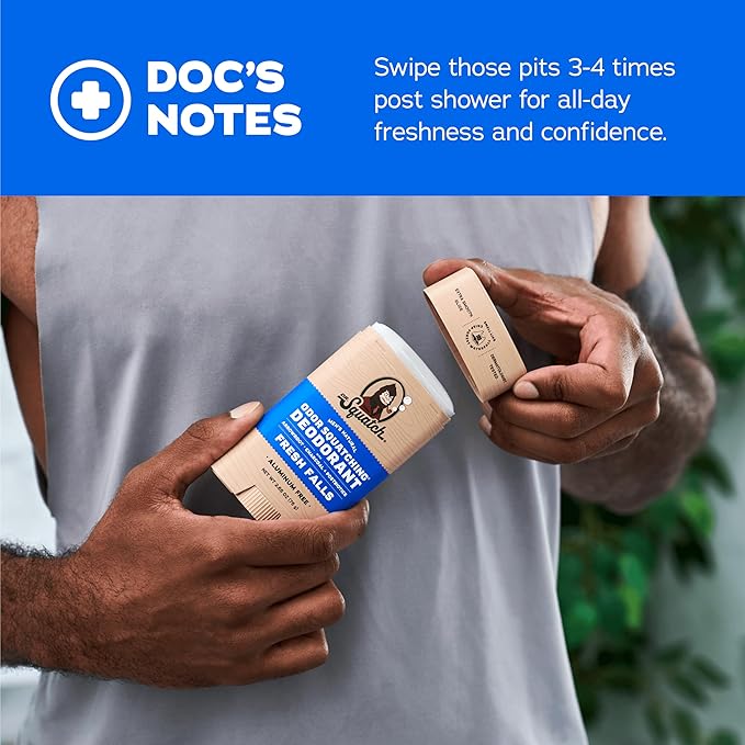 Dr. Squatch Natural Men’s Deodorant – Aluminum Free Natural Deodorant Men with Charcoal &amp Postbiotics for 72-Hour Odor Protection – Fresh Falls 2.65oz Stick (3-Pack)