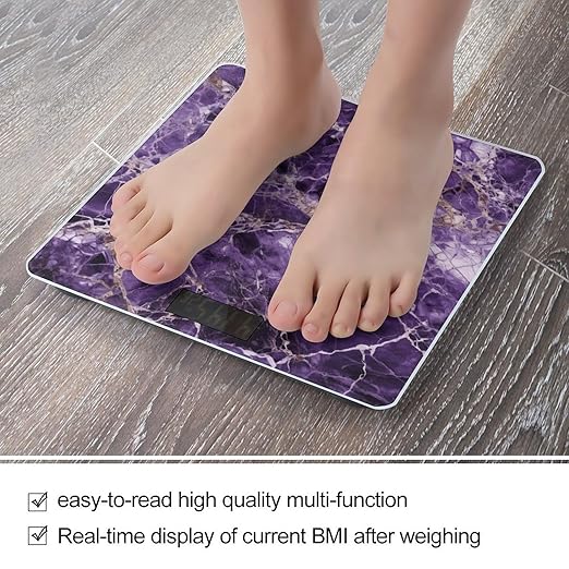Marble PurplemScale for Body Weight with LCD High Precision Weighing Scales Fashion Sturdy Tempered Glass Weight Scales Easy-to-Read Digital Bathroom Scale for Daily 400lb