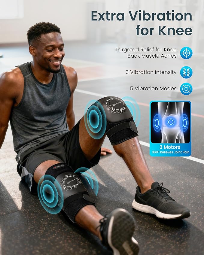 COMFIER Cordless Knee Massager with Graphene Heating 3 Vibration Motors Rechargeable Heated Knee Brace with 5 Modes &amp 3 Heat Levels Portable Heating Pad for Men Women Seniors Gift for Mom Dad