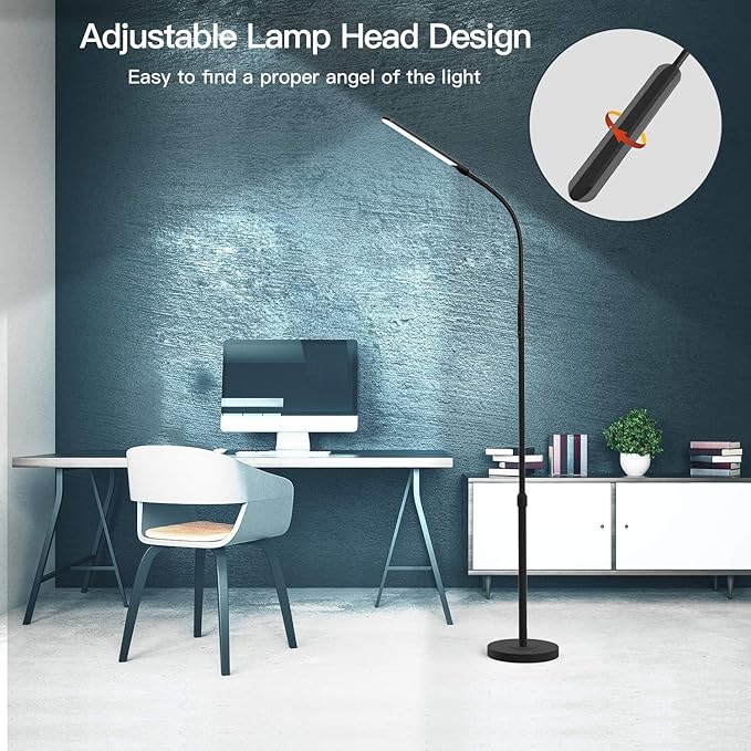 NXONE Led Floor LampModern Reading Adjustable Standing Height 4 Colors and Stepless Brightness Work Lamp for Living Room Bedroom Reading Black