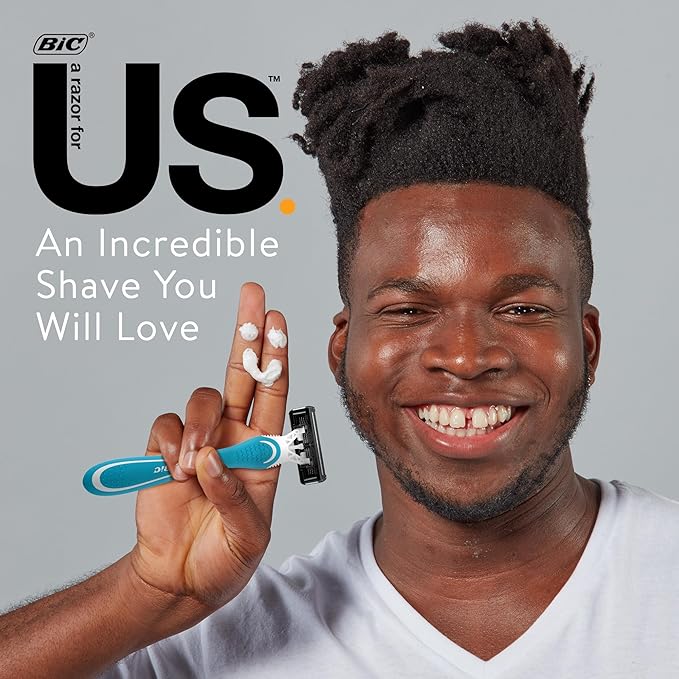 BIC Us. 5-Blade Unisex Disposable Razors For Men and Women Lubrication Strip For a Smooth Close Shave 12-Count