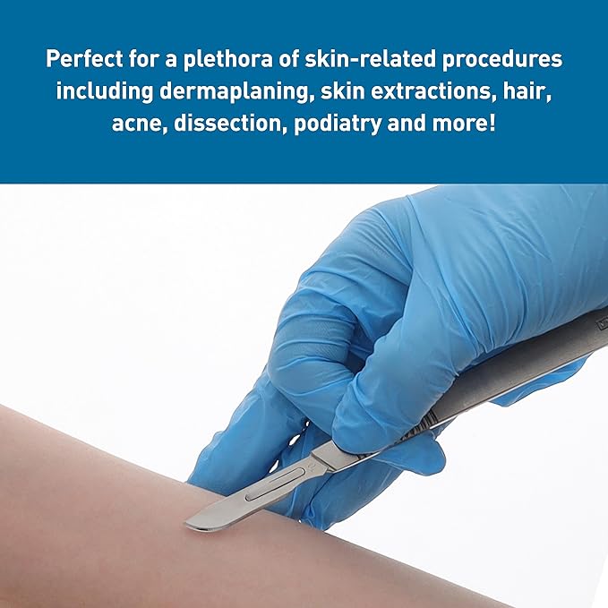 BodyMed Dermaplaning Blades #10 in Stainless Steel 100 PCS - Disposable Individually wrapped Sterile Scalpel Blades for Estheticians Facial Exfoliation Hair Removal Skin Care Surgical &amp