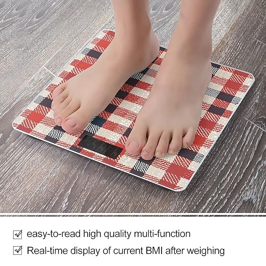 Red Plaid Scale for Body Weight Smart Scales Digital Bathroom Scale High Precision Weighing Scales with Large Display Weighing Machine for People