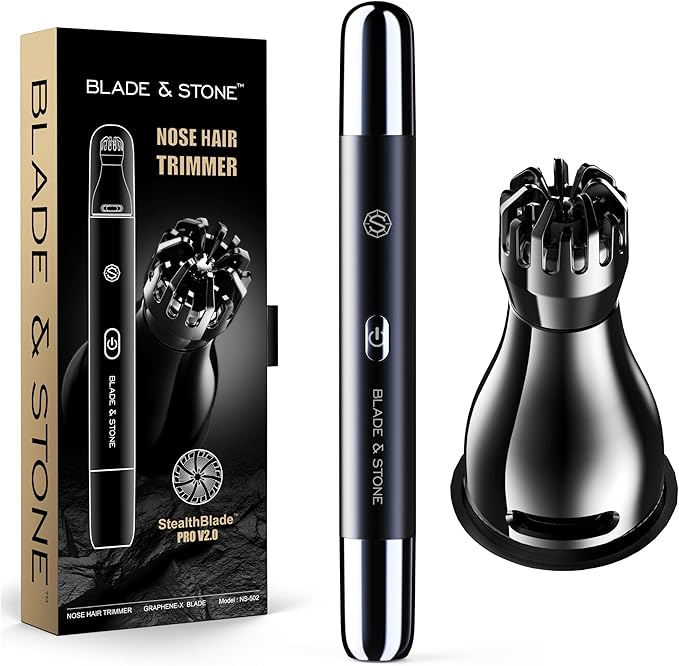 Blade &amp Stone™ NS502-DN Nose &amp Ear Trimmer 2.0 | Graphene-X™ Blade | High-Velocity Low-Noise Motor | Patented Rotary Blade Design | Skin-Friendly Tug-Free Performance Detachable Head - Dark