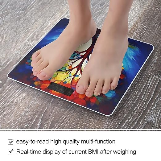 Colorful Tree of Life Scale for Body Weight Safe Rounded Corners Tempered Glass Digital Bathroom Scale LED Display 400lb Capacity Weight Scales with High Precision Sensors