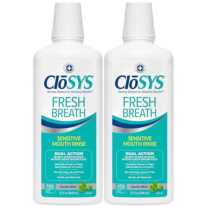 CloSYS Mouthwash 32 Ounce 2 Count Fresh Breath Mouthwash Gentle Mint Alcohol Free Dye Free pH Balanced Mouth Wash Helps Soothe Entire Mouth Fights Bad Breath